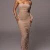 Tan Denise Ruched Dress 2 Tan Denise Ruched Dress -Lady Clothing Store PRODUCT JUL192023 NEWRESHOOTS 103