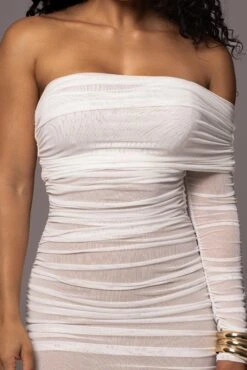 White Denise Ruched Dress -Lady Clothing Store PRODUCT JUL192023 NEWRESHOOTS 89