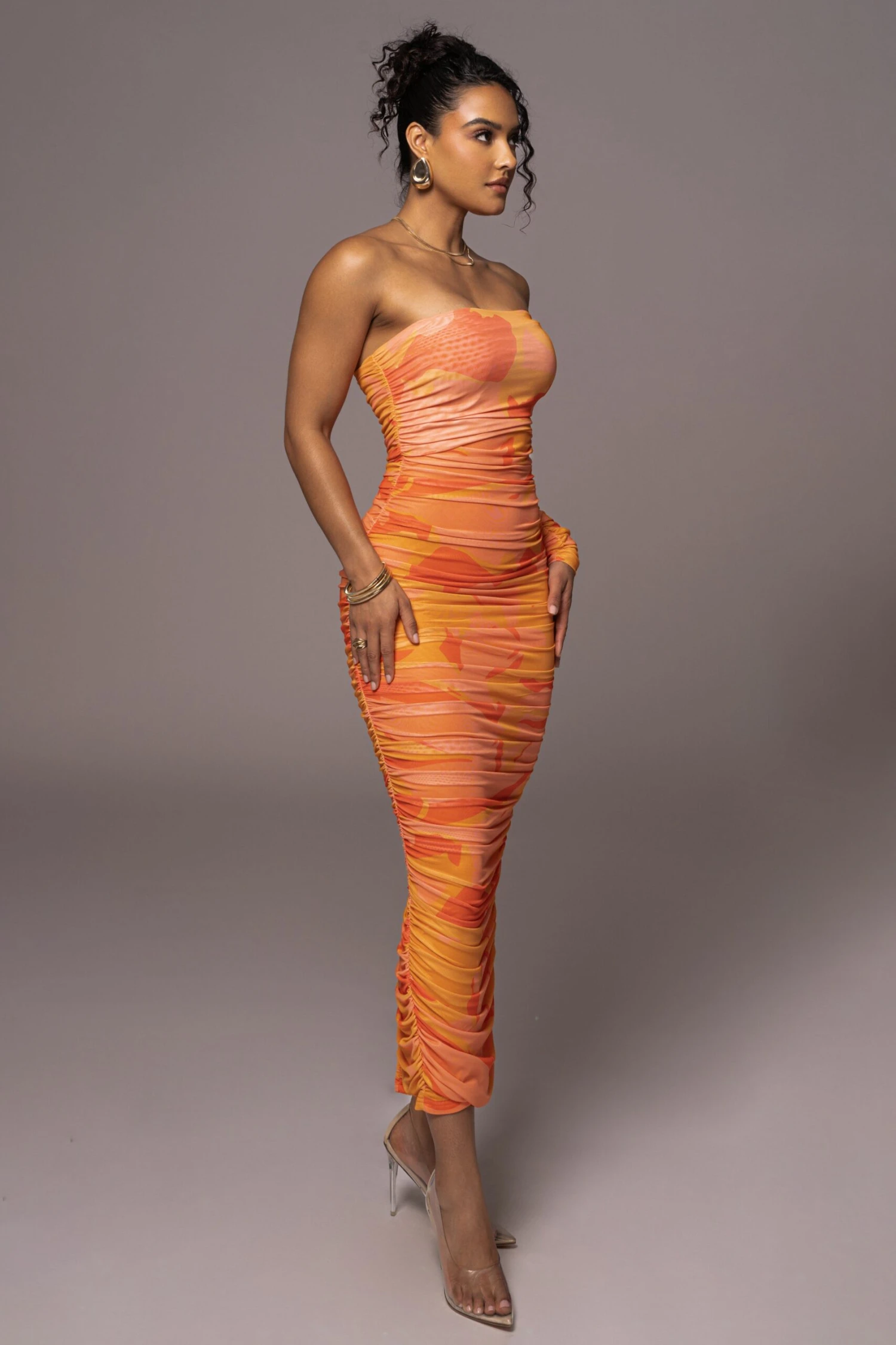Orange Capri Ruched Dress 6 Orange Capri Ruched Dress - Image 4