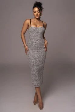 Lt. Grey Royal Tweed Midi Dress -Lady Clothing Store PRODUCT JUL262023 AUGDROP12 149