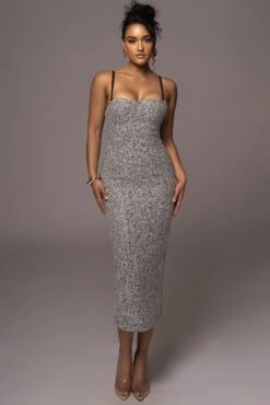 Lt. Grey Royal Tweed Midi Dress -Lady Clothing Store PRODUCT JUL262023 AUGDROP12 150