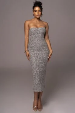 Lt. Grey Royal Tweed Midi Dress -Lady Clothing Store PRODUCT JUL262023 AUGDROP12 160