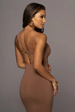 Pecan Meara One Shoulder Dress -Lady Clothing Store PRODUCT JUL282022 BASIX 212
