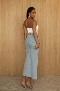 Medium Wash Denim Nila Front Slit Skirt -Lady Clothing Store PRODUCT JUL52023 CROCHET2 109