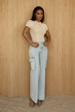 Medium Wash Denim Val Slouch Cargo Jeans -Lady Clothing Store PRODUCT JUL52023 CROCHET2 115