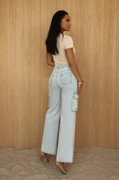 Medium Wash Denim Val Slouch Cargo Jeans -Lady Clothing Store PRODUCT JUL52023 CROCHET2 117