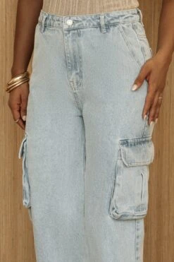 Medium Wash Denim Val Slouch Cargo Jeans -Lady Clothing Store PRODUCT JUL52023 CROCHET2 124
