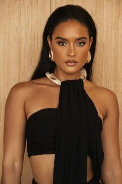 Black TAKE A SEAT HALTER TOP -Lady Clothing Store PRODUCT JUL52023 CROCHET2 223