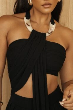 Black TAKE A SEAT HALTER TOP -Lady Clothing Store PRODUCT JUL52023 CROCHET2 231