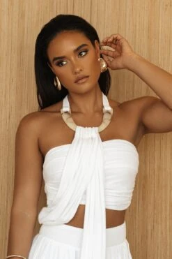White TAKE A SEAT HALTER TOP -Lady Clothing Store PRODUCT JUL52023 CROCHET2 252