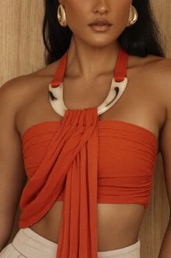 Rust TAKE A SEAT HALTER TOP -Lady Clothing Store PRODUCT JUL52023 CROCHET2 271