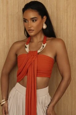 Rust TAKE A SEAT HALTER TOP -Lady Clothing Store PRODUCT JUL52023 CROCHET2 272