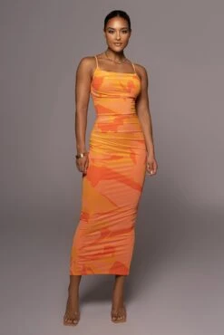 Orange Naylene Ruched Dress -Lady Clothing Store PRODUCT JUL72022 SUMMER4 170