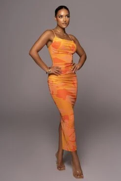 Orange Naylene Ruched Dress -Lady Clothing Store PRODUCT JUL72022 SUMMER4 172