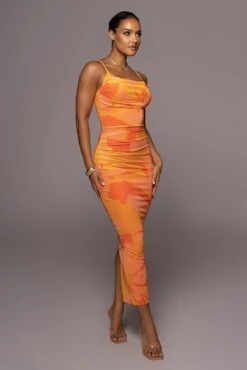 Orange Naylene Ruched Dress -Lady Clothing Store PRODUCT JUL72022 SUMMER4 173