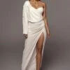 White Evita Linen Draped Dress
