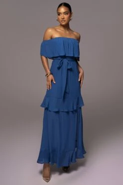 Blue Marsela Off-Shoulder Linen Maxi Dress -Lady Clothing Store PRODUCT JUNE72023 JUNEDROP1 23