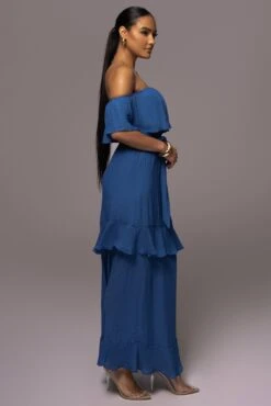 Blue Marsela Off-Shoulder Linen Maxi Dress -Lady Clothing Store PRODUCT JUNE72023 JUNEDROP1 24