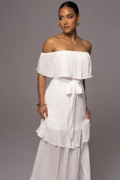 White Marsela Off-Shoulder Linen Maxi Dress -Lady Clothing Store PRODUCT JUNE72023 JUNEDROP1 39