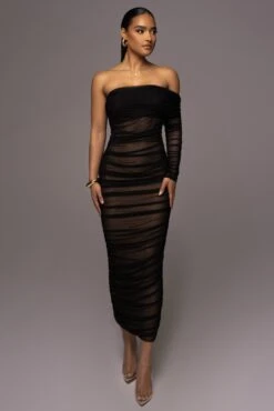 Black Denise Ruched Dress