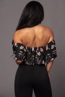 Black Floral Garden Party Crop Top -Lady Clothing Store PRODUCT MAR162023 42