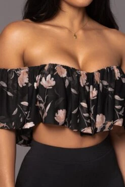 Black Floral Garden Party Crop Top -Lady Clothing Store PRODUCT MAR162023 44