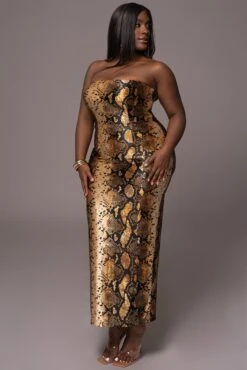 Gold Bianca Snakeskin Slit Dress -Lady Clothing Store PRODUCT MAY112023 64