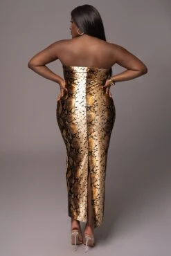 Gold Bianca Snakeskin Slit Dress -Lady Clothing Store PRODUCT MAY112023 66