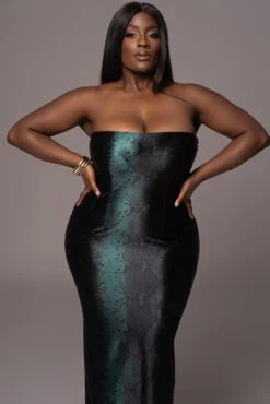 Green Bianca Snakeskin Slit Dress -Lady Clothing Store PRODUCT MAY112023 68