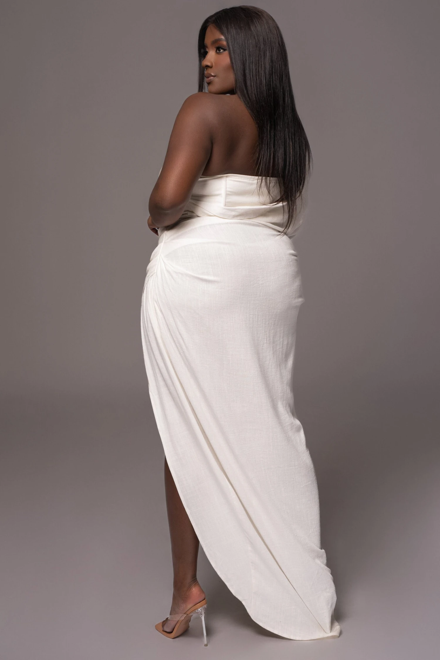 White Evita Linen Draped Dress 21 White Evita Linen Draped Dress - Image 19