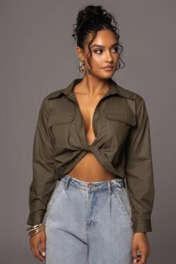 Olive Castella Twist Front Top -Lady Clothing Store PRODUCT MAY172023 105