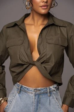 Olive Castella Twist Front Top -Lady Clothing Store PRODUCT MAY172023 106
