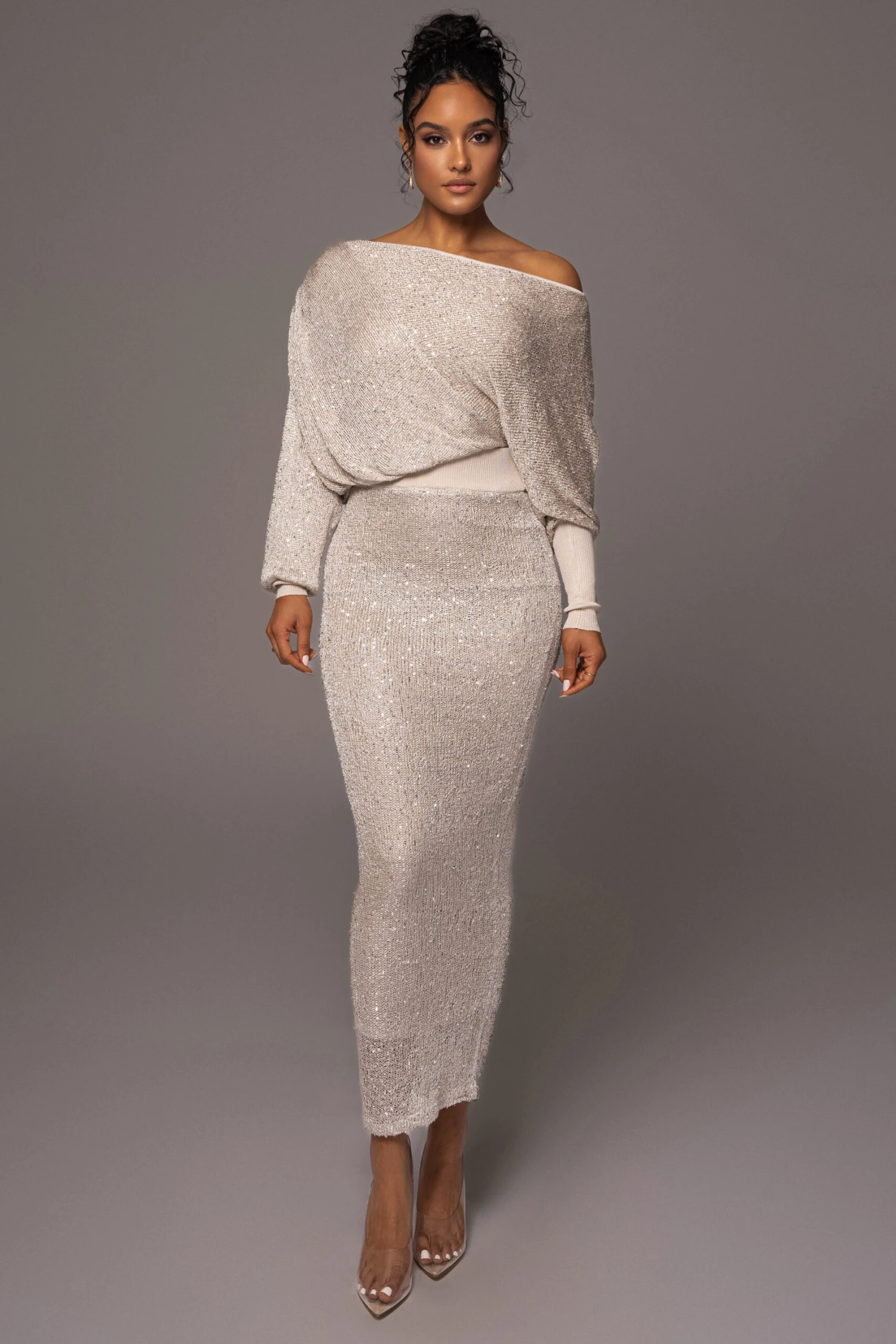 Beige Night Sky Sequin Skirt Set 5 Beige Night Sky Sequin Skirt Set - Image 3