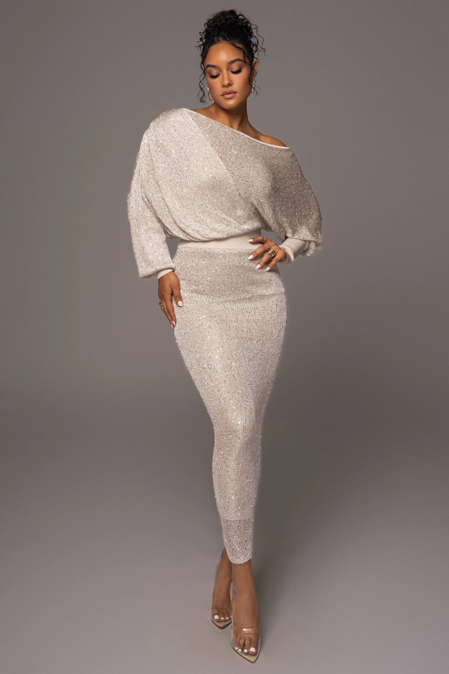 Beige Night Sky Sequin Skirt Set 9 Beige Night Sky Sequin Skirt Set - Image 7