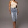 Denim Vintage Blues Slit Skirt -Lady Clothing Store PRODUCT MAY172023 46