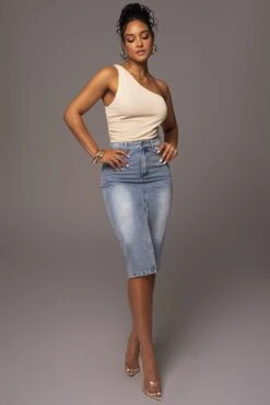 Denim Vintage Blues Slit Skirt -Lady Clothing Store PRODUCT MAY172023 47