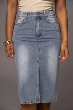 Denim Vintage Blues Slit Skirt -Lady Clothing Store PRODUCT MAY172023 50