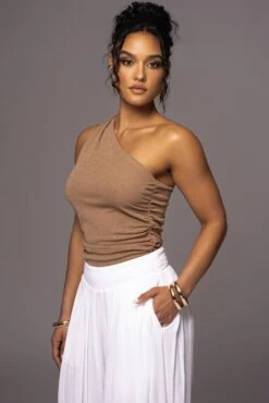 Tan Rebel One Shoulder Top -Lady Clothing Store PRODUCT MAY232023 JUNEDROP1 178