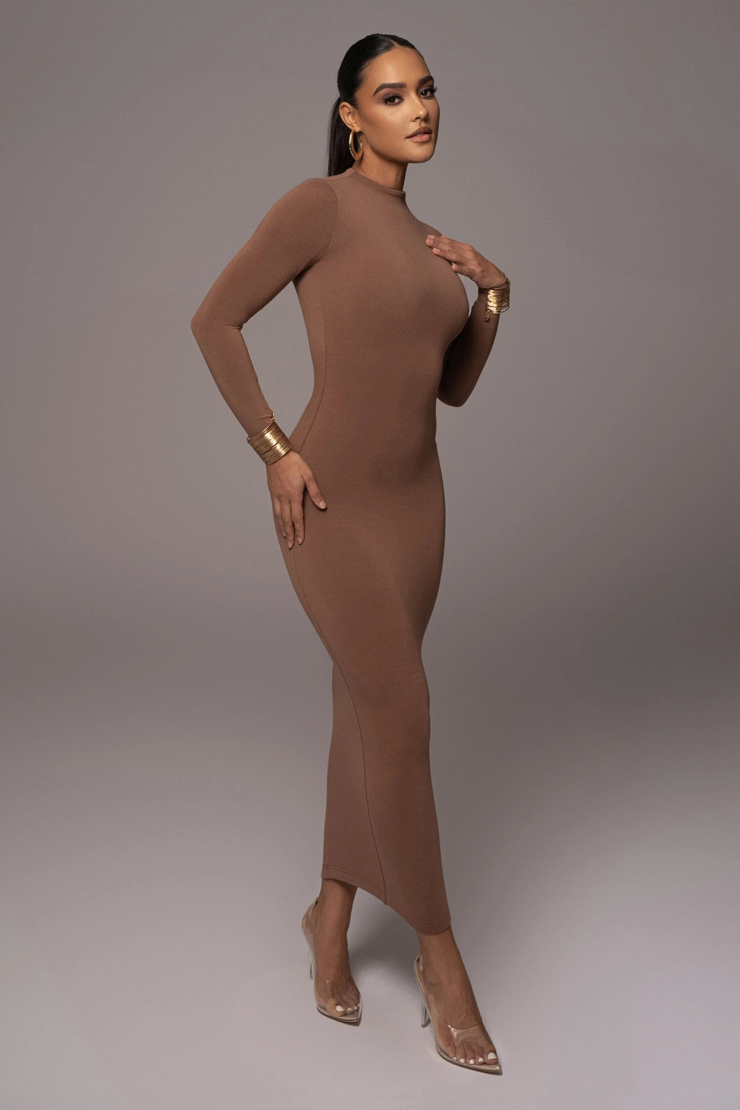 Pecan Lucia Mock Neck Midi Dress 3 Pecan Lucia Mock Neck Midi Dress