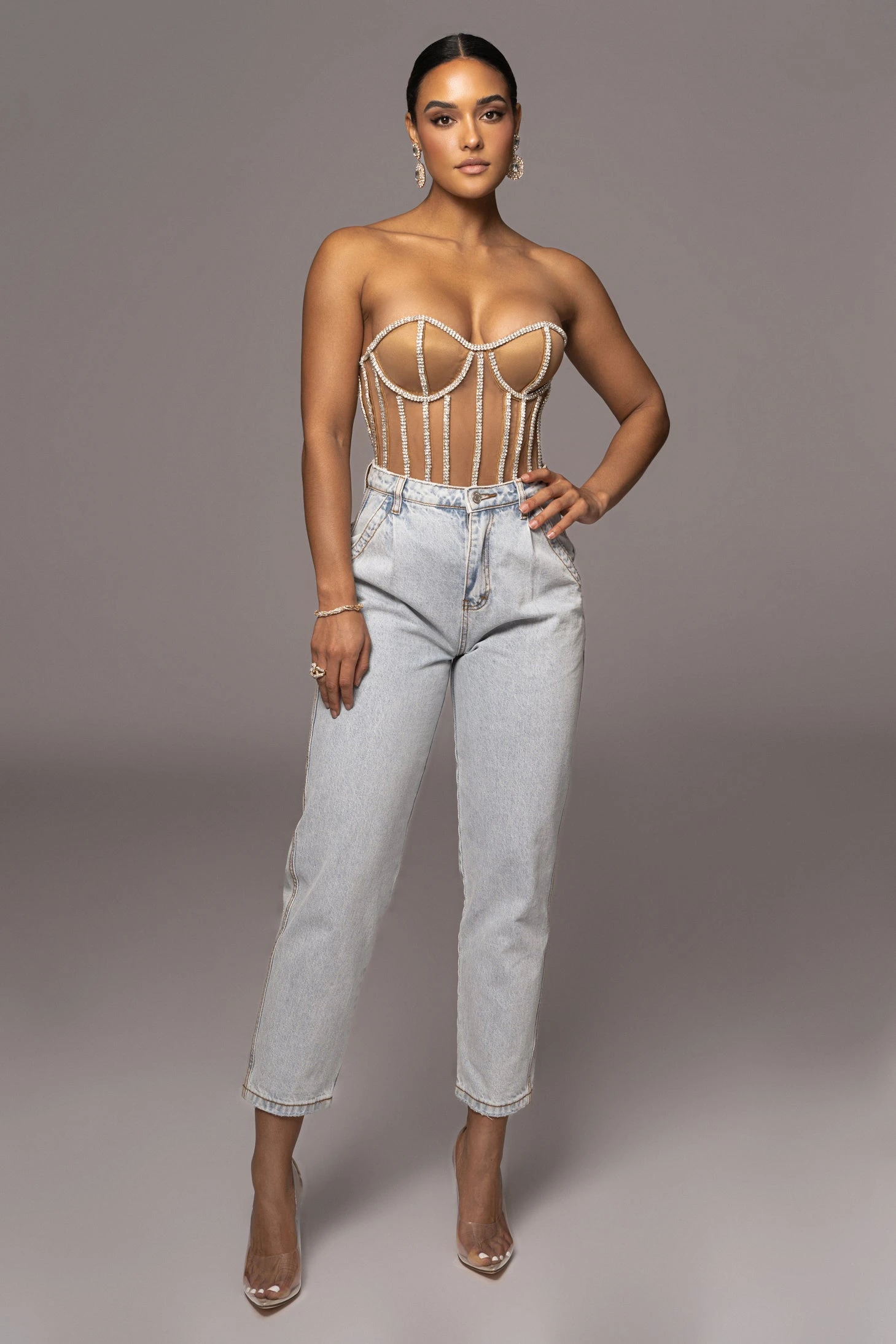 LIMITED EDITION Tan Rhinestone Crystal Corset 10 LIMITED EDITION Tan Rhinestone Crystal Corset - Image 8