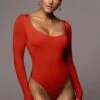 Jluxbasix Red Bethie Scoop Long Sleeve Bodysuit