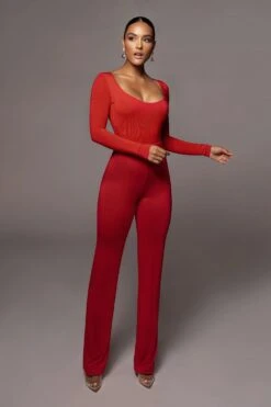 Jluxbasix Red Bethie Scoop Long Sleeve Bodysuit 14 Jluxbasix Red Bethie Scoop Long Sleeve Bodysuit -Lady Clothing Store PRODUCT NOV42020 893