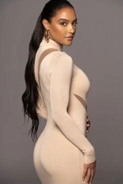 Tan Abigail Midi Dress -Lady Clothing Store PRODUCT OCT32022 PART2 70