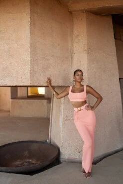 Peach Nikole Ribbed Skirt Set -Lady Clothing Store SUMMER4 35