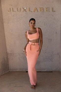 Peach Nikole Ribbed Skirt Set -Lady Clothing Store SUMMER4 PRODUCT 117