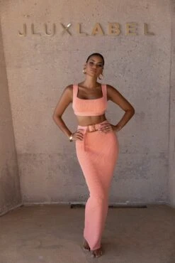 Peach Nikole Ribbed Skirt Set -Lady Clothing Store SUMMER4 PRODUCT 118