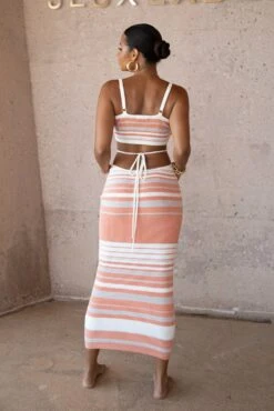 Peach Cutting Ties Skirt Set -Lady Clothing Store SUMMER4 PRODUCT 39