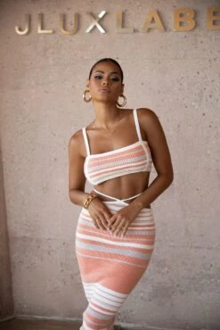 Peach Cutting Ties Skirt Set -Lady Clothing Store SUMMER4 PRODUCT 40