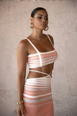 Peach Cutting Ties Skirt Set -Lady Clothing Store SUMMER4 PRODUCT 41