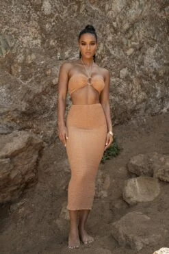 Camel Lana Smocked Skirt Set -Lady Clothing Store SUMMER5 PART1 87